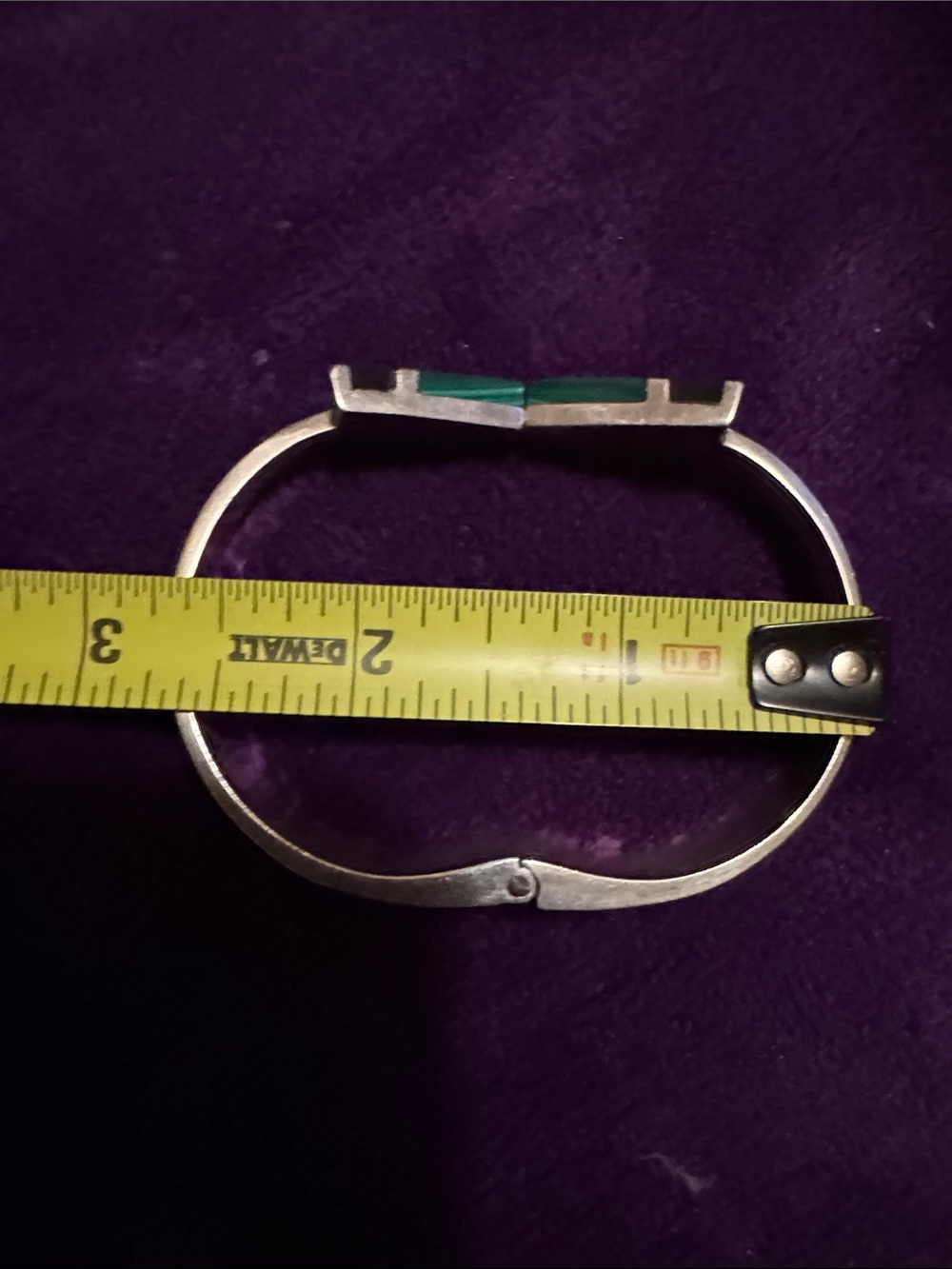 925 Sterling Silver Green Malachite Inlay Cuff Bracelet, - Picture 6 of 10